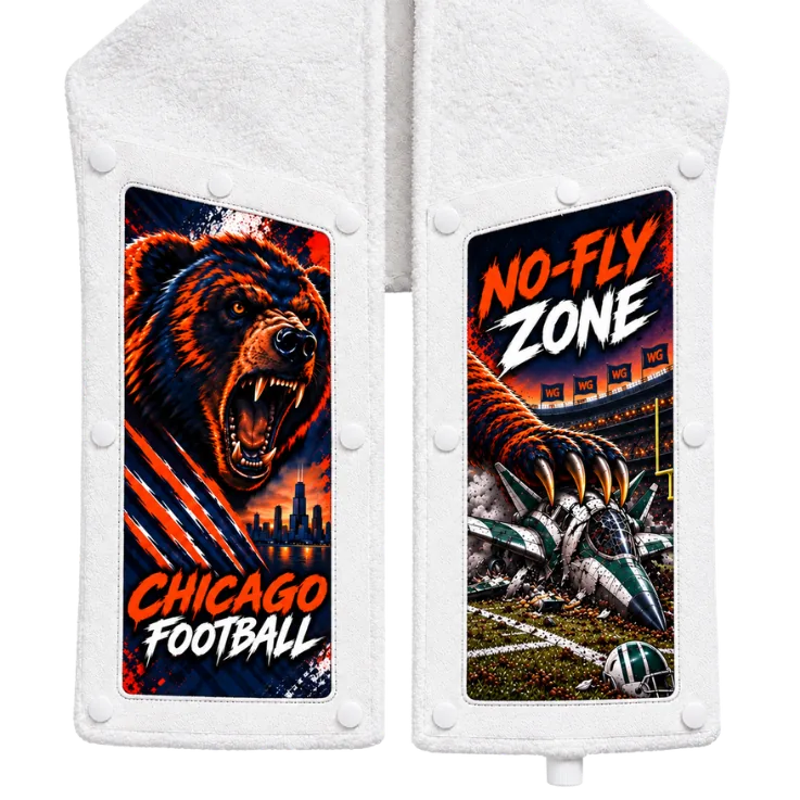 Chicago vs New York Skins: a bear on one end and NO-FLY ZONE on the other
